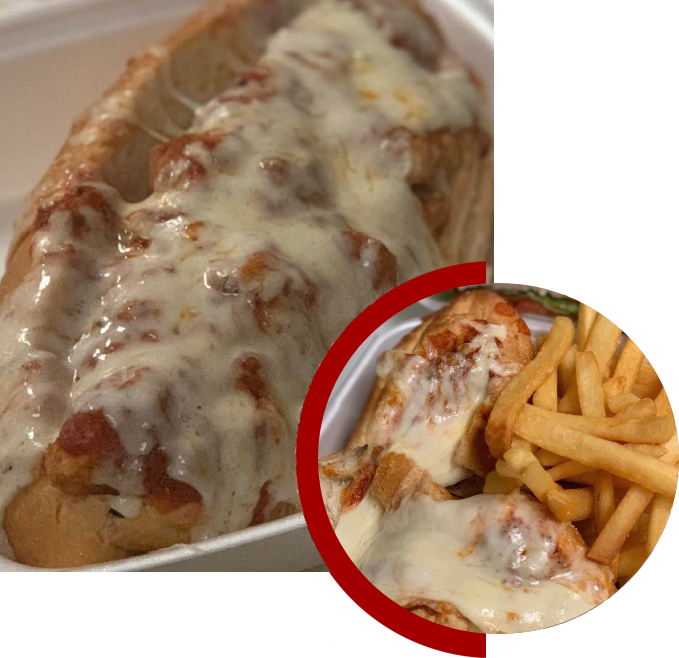 A hot dog with cheese and sauce next to fries.